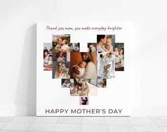 Heart Photo Collage Canvas, Personalised Family Wall Art with Up to 15