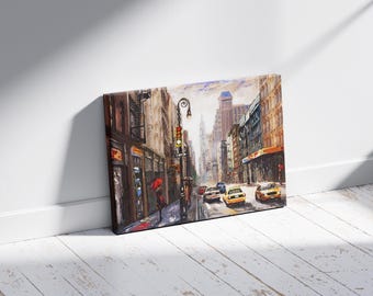 Oil Style Wall Art, New York City Street Scene, Urban Decor