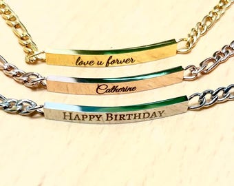 Personalized Engraved Bar Bracelet: Customized Stainless Steel Custom Name Date Jewelry