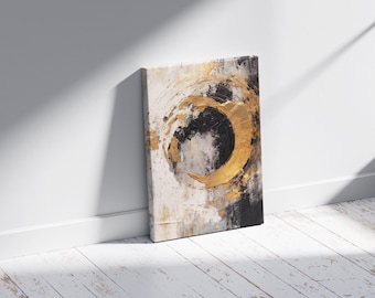 Gold Circle Art, Abstract Black And White Wall Decor
