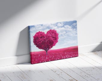 Heart Tree Art, Red Canvas Wall Decor with Multiple Size Options