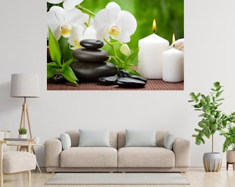 Zen Stones Candle Canvas Wall Art, Relaxing Spa Yoga Decor, Meditation Print, Minimalist Bathroom Artwork, Nature Poster, Calm Home Decor