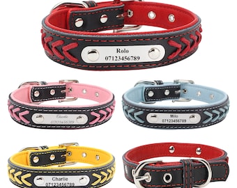 Collar personalizado para perro de cuero trenzado: placa de identificación acolchada suave para mascotas