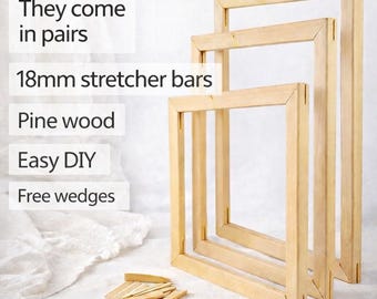 Pine Canvas Stretcher Bars Pair, 18mm DIY Framing with Free Wedges