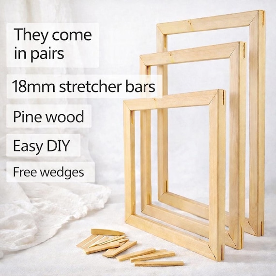 Pine Canvas Stretcher Bars Pair, 18mm DIY Framing with Free Wedges