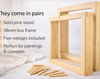 Pine Canvas Stretcher Bars Pair, 38mm Box Frame with Free Wedges