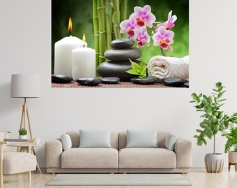 Zen Stones Candle Canvas Wall Art, Relaxing Spa, Meditation Print, Minimalist Artwork, Peel & Stick Vinyl Sticker, Calm Home Decor