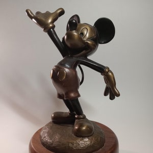 Disney Bronze Mickey Mouse Statue with Wooden Base