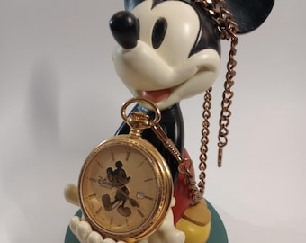 Disney Vintage Mickey Mouse Statue Holding Gold Pocket Watch