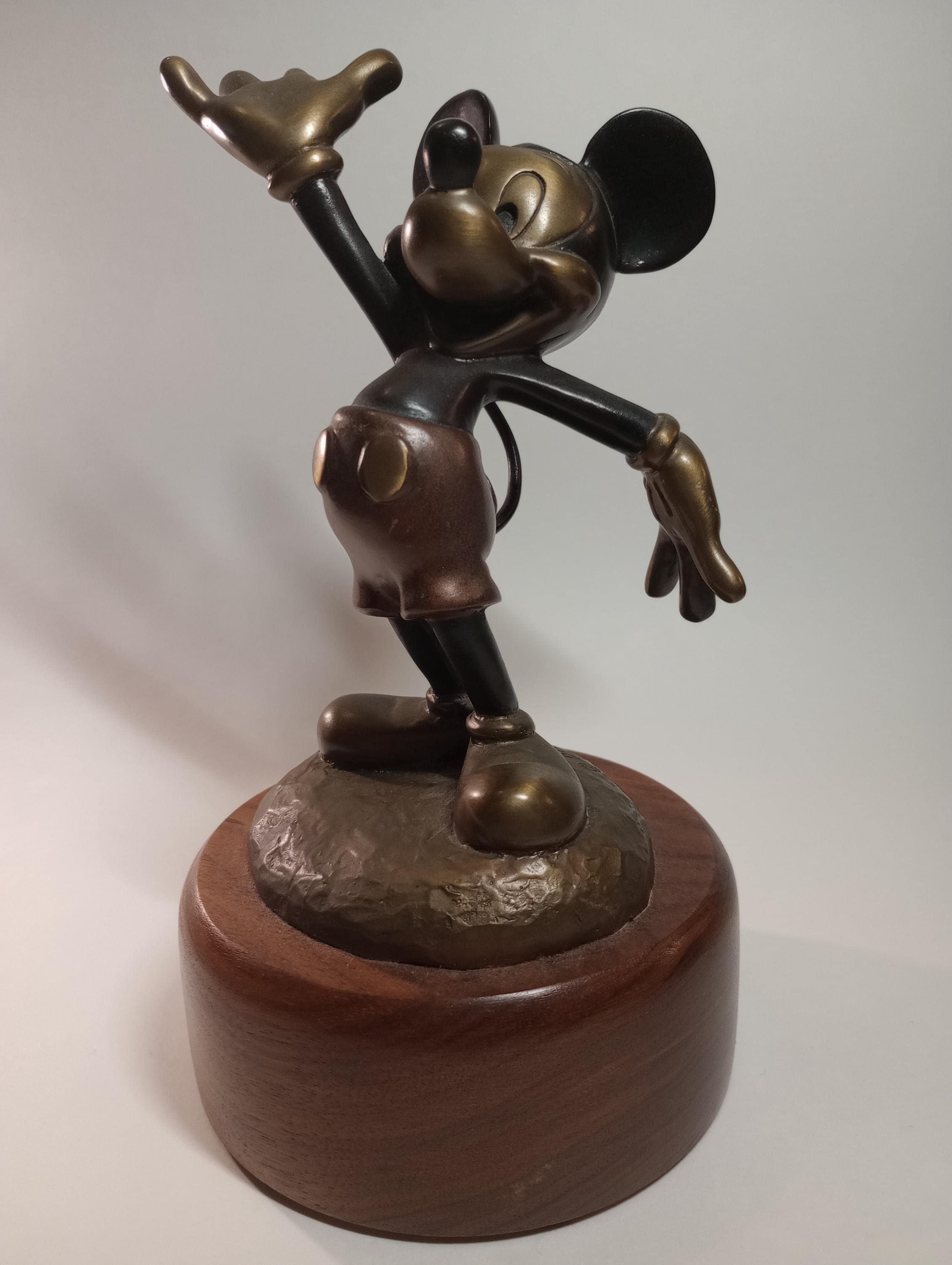 Disney Bronze Mickey Mouse Statue with Wooden Base
