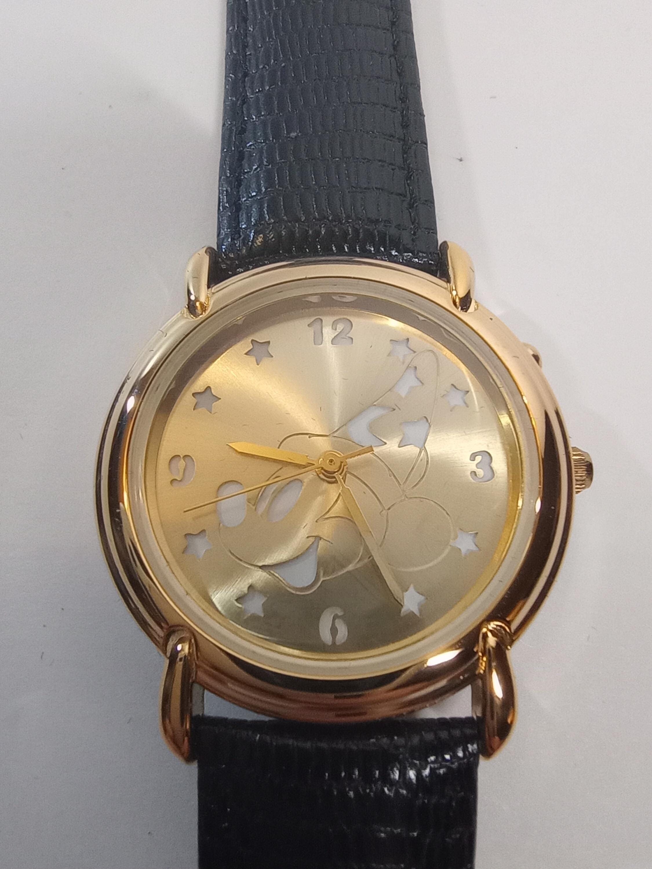 •DISNEY• Rare Sorcerer Mickey 90’s watch for women // gold tone + black strap 1990 main image 4