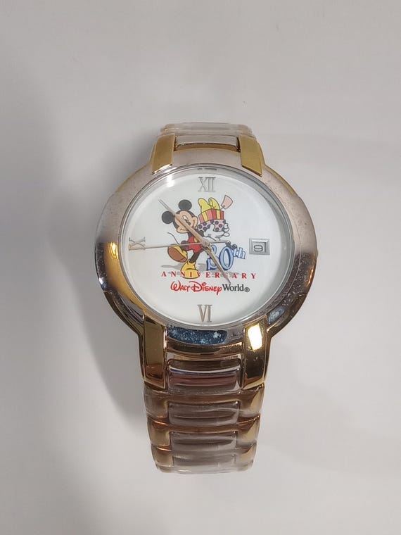 Disney Parks Gold and Silver Mickey Mouse Watch VINTAGE DISNEY PARKS MICKEY MOUSE GOLD TONE & CRYSTAL  main image 4