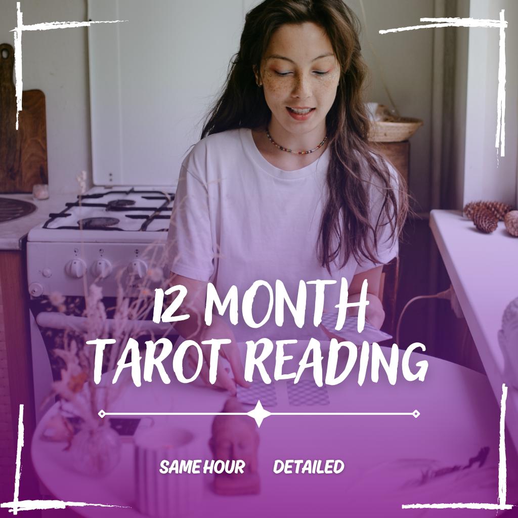 12 Month Tarot Reading, Future Predictions, Same Hour 12 Month Tarot Readin, Detailed Tarot Reading, Yearly Custom Tarot Reading, Fast Tarot