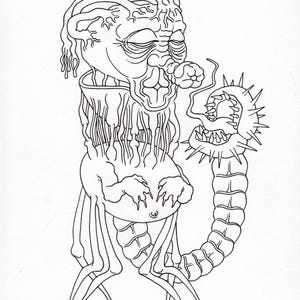 Original ink preliminary drawing,surreal art,dark art,monstrosity,freak,mutant,scary,hand drawn,disturbing,fantasy art,science fiction
