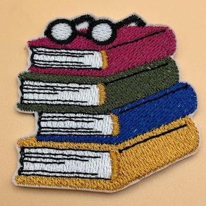 Parche de libro, regalo para lectores, parche termoadhesivo de café y té, parche bordado termoadhesivo, aplique de insignia de libro de lectura, vintage, ratón de biblioteca