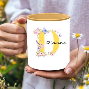 Monogram Alphabet Mug| Name Coffee Cup| Initial Letter Mug| Floral Alphabet Mug| Personalized Flower Coffee Mug| Watercolor flower design