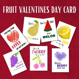 Biglietti di San Valentino con frutta per bambini stampabili/San Valentino per bambini in classe/Biglietto di San Valentino carino/Download immediato