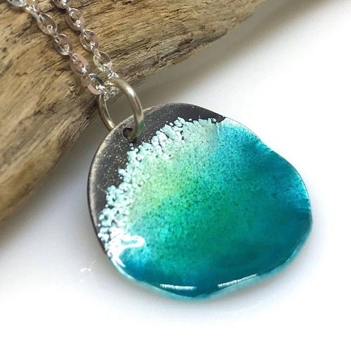 Circle Ocean Necklace Sterling Silver & Aqua Blue Green | Etsy