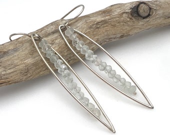 Aquamarine Earrings, Long Silver Dangle Earrings