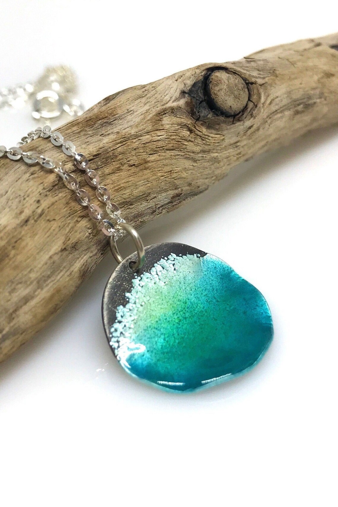 Circle Ocean Necklace Sterling Silver & Aqua Blue Green | Etsy