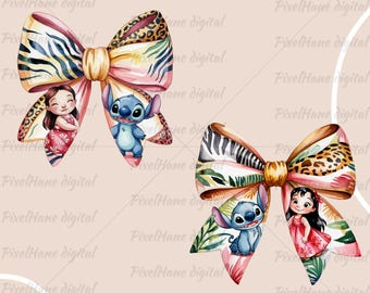 Lilo and Stitch Safari Bow PNG: Animal Print Clipart (Digital Download)
