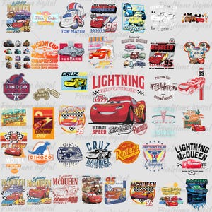 Lightning McQueen, 40+ Cars PNG Clipart Bundle, Tow Mater & Cars Characters, Cartoon Sublimation Designs, Instant Download