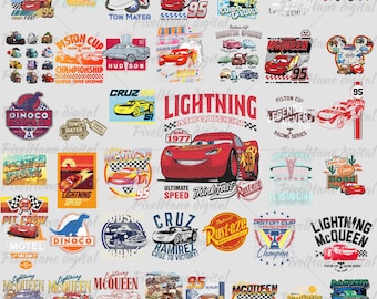 Lightning McQueen, 40+ Cars PNG Clipart Bundle, Tow Mater & Cars Characters, Cartoon Sublimation Designs, Instant Download
