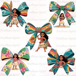 Moana PNG Bundle, Moana Tropical Bow Clipart, Cute Island Princess PNG, Moana Digital Download for Sublimation and Crafts, Princess PNG