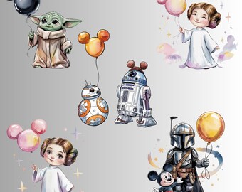 Paquete PNG de cumpleaños de Star Wars: Globos de Darth Vader y Grogu (descarga digital)