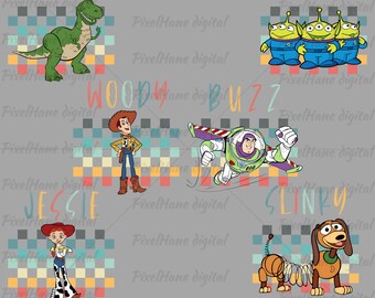 Toy Story Characters PNG, Toy Story Friends Clipart, Cartoon Digital Download, Toy Story Retro Style PNG, Instant Download