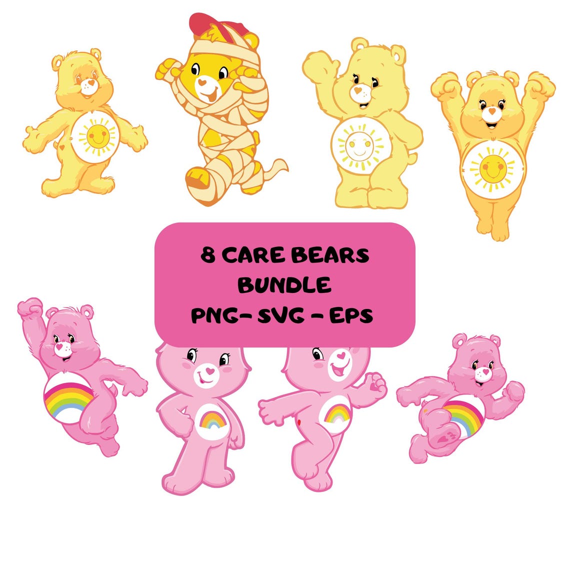 Care Bear SVG Bundle 15 Care Bears Belly Badges PNG Bundle Care Bear ...