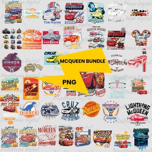Lightning McQueen, 40+ Cars PNG Clipart Bundle, Tow Mater & Cars Characters, Cartoon Sublimation Designs, Instant Download