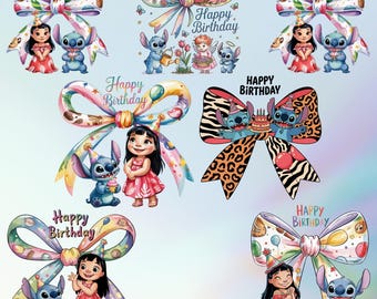 Lilo and Stitch Birthday Bow Clipart Bundle (PNG)