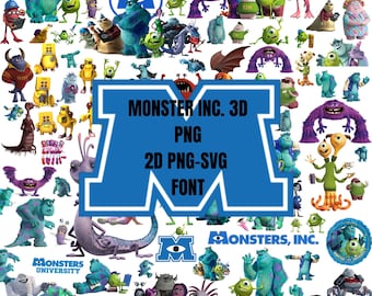 Monsters Inc. Clipart Bundle: SVG, PNG, TTF Fonts (Instant Download)