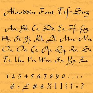 Aladdin Font, Aladdin SVG, Aladdin Letters Print, Aladdin Numbers, Aladdin Font Cricut, Aladdin Font Silhouette, Instant Download