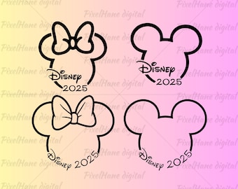 ディズニー 2025 PNG バンドル、ミニーとミッキーの頭のアウトライン