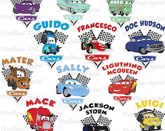 Cars Characters PNG, Lightning McQueen Clipart, Cars Sticker, Digital Download, Cars Characters Bundle, Disney Cars,Guido,Sally PNG, McQueen