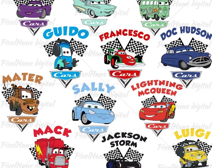 Cars Characters PNG Clipart Bundle: Lightning Mcqueen, Guido, Sally ...