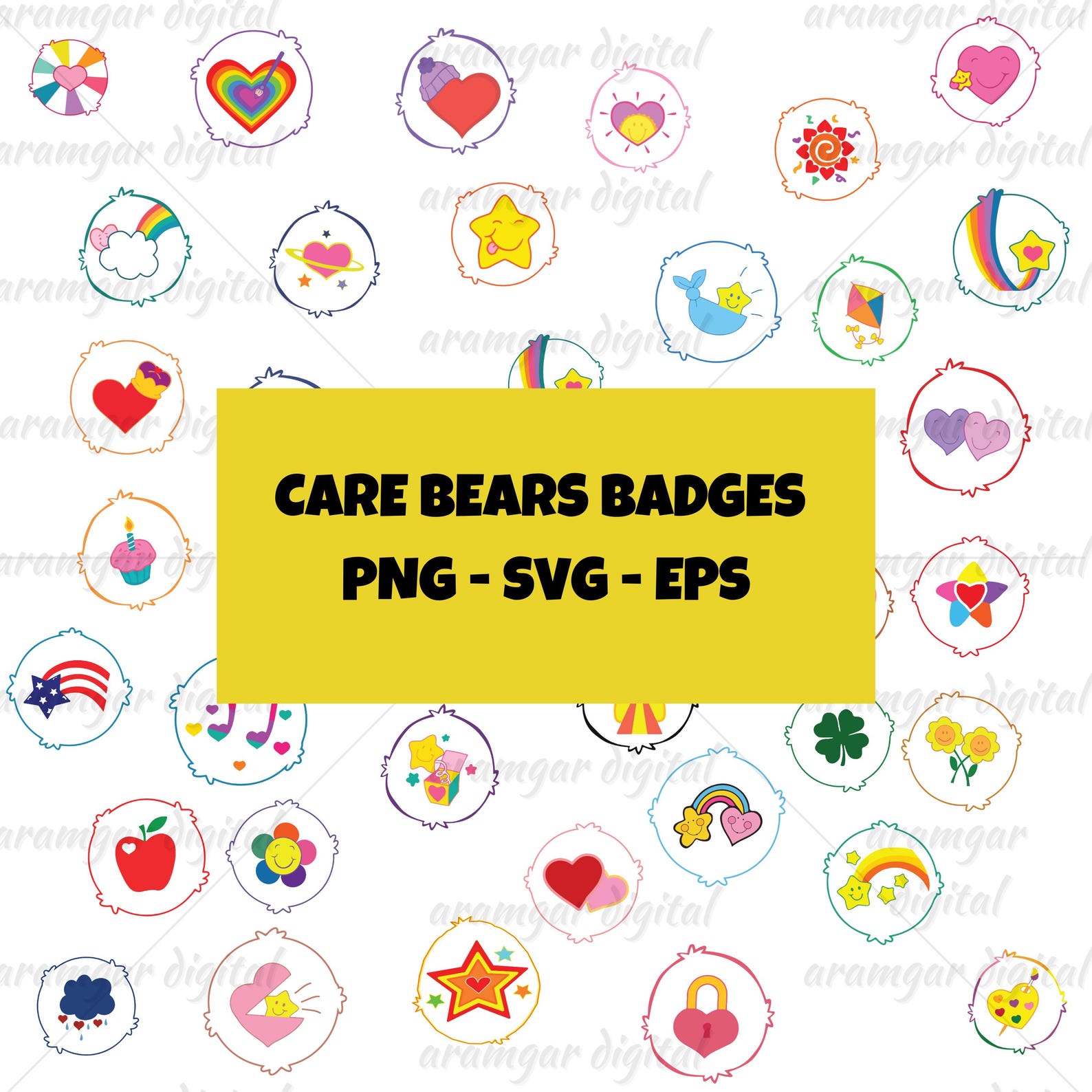 42 Care Bears Belly Badges, SVG PNG Bundle, Care Bear Belly Badges, T ...