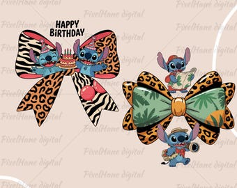 Stitch Birthday Bow PNG: Safari Jungle Clipart (Digital Download)