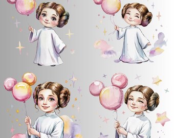 Princess Leia Balloon PNG Bundle: Star Wars Birthday Party (Digital Download