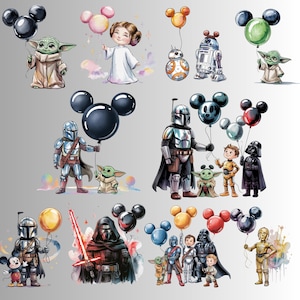 Star Wars Balloon PNG Mega Bundle, Star Wars Birthday Digital Download, Darth Vader Grogu Balloons, Mickey Ears PNG, Star Wars Baloons