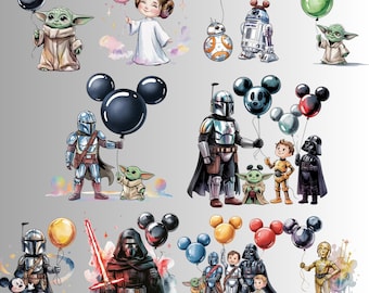 Megapaquete de globos PNG de Star Wars: Decoraciones para fiesta de cumpleaños (Descarga digital)