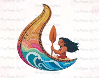 Moana Canoe PNG Clipart: Polynesian Girl Cartoon (Digital Download)