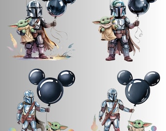 Star Wars-verjaardag-png-bundel: Grogu & Darth Vader Mickey-ballonnen (digitale download)
