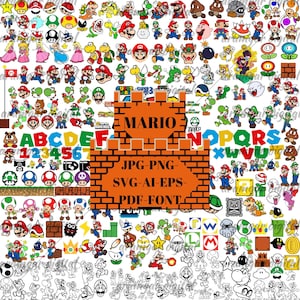 Paquete SVG de Super Mario para Cricut y sublimación, archivos de corte SVG de Mario para Cricut, PNG, DXF, Super Mario Laters, Mario, Eps, Mario y Luigi