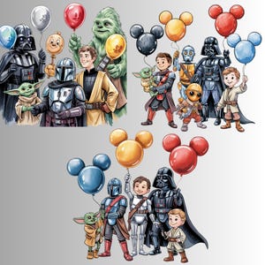 Star Wars Balloon PNG Bundle, Star Wars Birthday Digital Download, Darth Vader Grogu Balloons, Mickey Ears PNG Sublimation,Star Wars Baloons