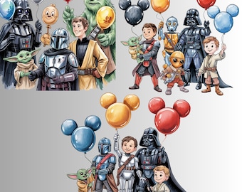 Star Wars Birthday Balloon PNG Bundle: Grogu, Darth Vader (Digital Download)