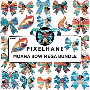 Moana Bow PNG Bundle, Cute Tropical Girl Clipart, Moana Digital Download, Princess PNG, Ocean Cartoon Art for Sublimation and Crafts