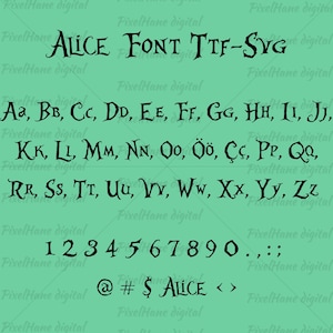 Czcionka Alicja, litery Krainy Czarów, alfabet Alicji SVG, litery SVG, TTF dla pliku sylwetki Cricut, pakiet clipartów SVG natychmiastowe pobieranie cyfrowe
